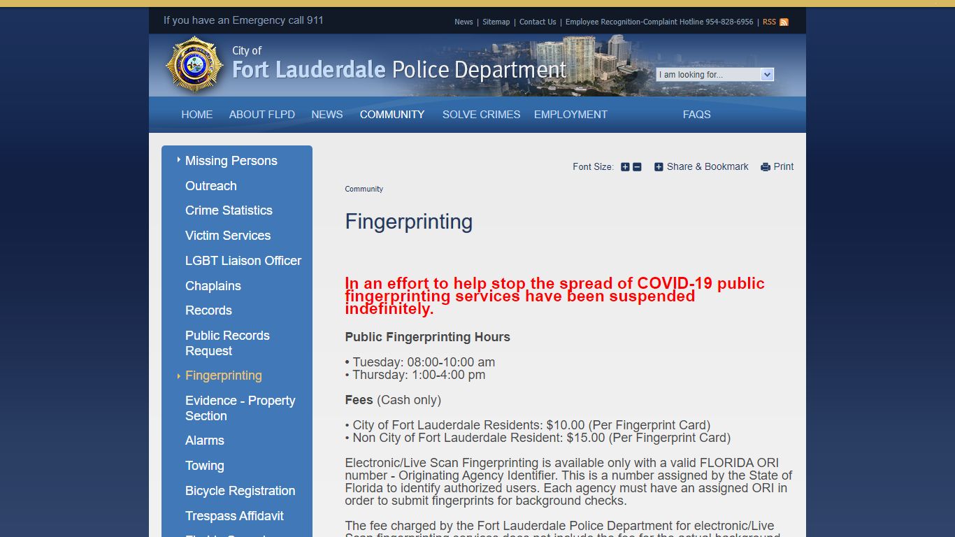 Fingerprinting | Fort Lauderdale Police Department - FLPD